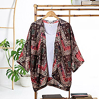 Batik silk kimono jacket, 'Modern Flair' - Handwoven Silk Kimono Jacket with Geometric Batik Motifs