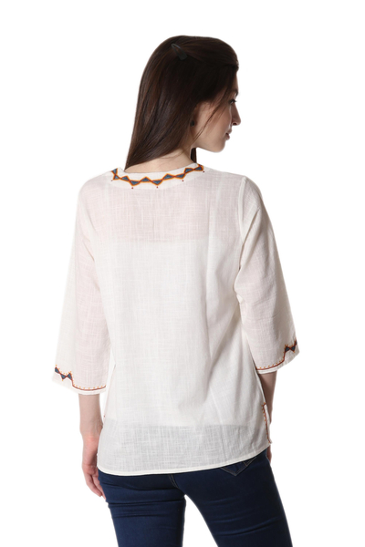 Cotton tunic, 'Infinity Elegance' - Embroidered Cotton Tunic Crafted in India