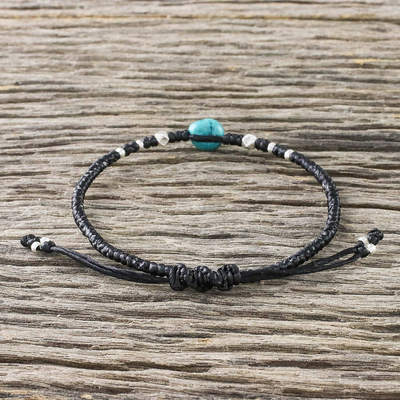 Silver beaded bracelet, 'Karen Simplicity' - 950 Silver and Recon Turquoise Bracelet from Thailand