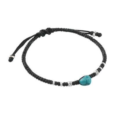 Silver beaded bracelet, 'Karen Simplicity' - 950 Silver and Recon Turquoise Bracelet from Thailand