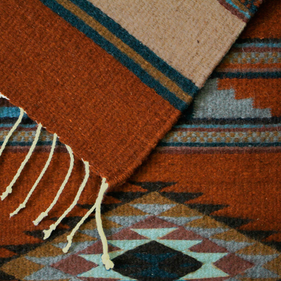 Camino de mesa de lana zapoteca - Camino de mesa de lana zapoteca tejido a mano en México