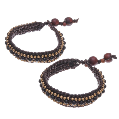 Onyx wristband bracelets, 'Tribal Chic' (pair) - Onyx Wristband Bracelets (Pair)