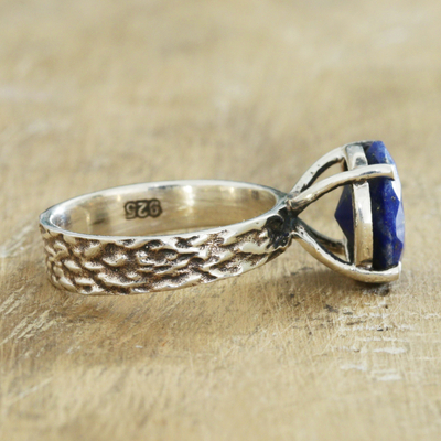 Lapis lazuli solitaire ring, 'Royal Dazzle' - Sterling Silver Lapis Lazuli Solitaire Ring from India