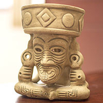 Handmade Aztec Archaeologyl Ceramic Sculpture, 'Ancient Fire God'