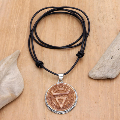 Leather cord pendant necklace, 'Mystic Pyramid' - Leather and Sterling Silver Pyramid Pendant Necklace