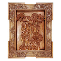 Panel en relieve de madera, 'Rama y Sita en el exilio' - Panel en relieve de madera