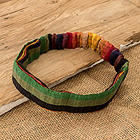 Diadema de algodón, 'Rainbow Warmth' - Diadema de algodón multicolor tejida a mano en Guatemala