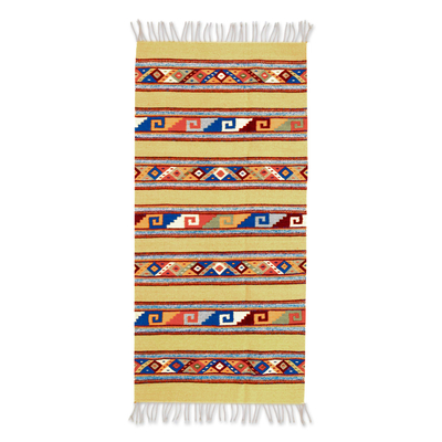 Zapoteken-Wollteppich, (2,5x5) - Mexikanischer geometrischer Teppich aus Zapotec-Wolle in Braun (2,5 x 5)