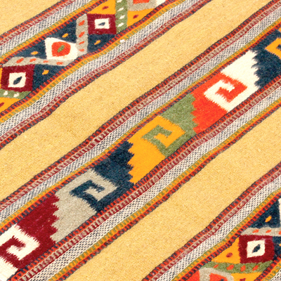 Zapotec wool rug, 'Cycles of Life' (2.5x5) - Mexican Geometric on Brown Zapotec Wool Area Rug (2.5x5)