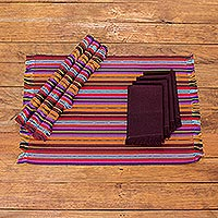 Manteles individuales y servilletas de algodón, 'Intense Tradition' (juego de 4) - Manteles individuales de algodón tejidos a mano con servilletas (juego de 4)