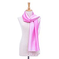 Rayon and silk scarf, 'Orchid Shimmer' - Ombre Orchid Rayon and Silk Fringed Scarf