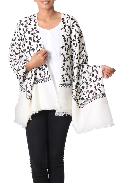 Mantón de lana - Chal bordado de lana hecho a mano para mujer