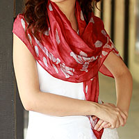 Silk batik scarf, 'Lilac Lotus' - Hand Made Floral Silk Scarf