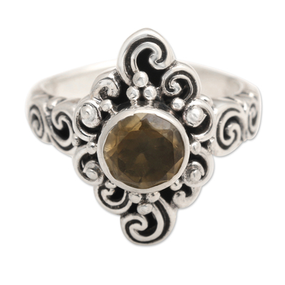 Citrine cocktail ring, 'Sunny Spirit' - Handcrafted Balinese Citrine Sterling Silver Cocktail Ring