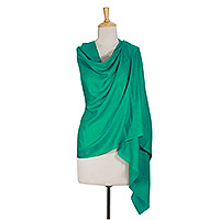 Cashmere wool and silk, 'Emerald Fantasy' - Handmade Silk and Cashmere Wool Shawl