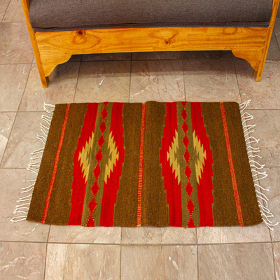 Zapotec wool rug, 'Warm Sierra' (2x3.5) - Zapotec Hand Woven Wool Rug from Oaxaca Mexico
