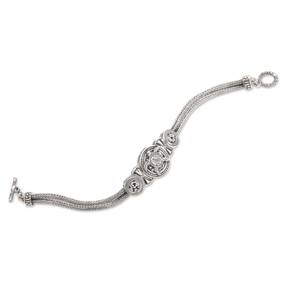 Sterling silver pendant bracelet, 'Turtle Medal' - Traditional Turtle-Themed Sterling Silver Pendant Bracelet