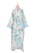 Cotton robe, 'Sweet Dreams' - Cotton Robe with Printed Floral Motifs and Aquamarine Piping