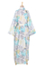 Cotton robe, 'Sweet Dreams' - Cotton Robe with Printed Floral Motifs and Aquamarine Piping