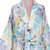 Cotton robe, 'Sweet Dreams' - Cotton Robe with Printed Floral Motifs and Aquamarine Piping