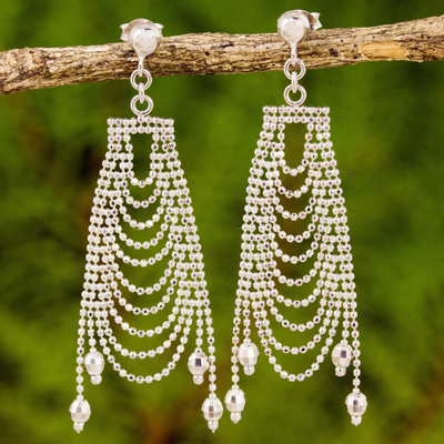 Sterling silver chandelier earrings, 'Silver Gowns' - Original Sterling Silver Chandelier Earrings from Thailand