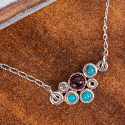 Amethyst and turquoise pendant necklace, 'Dazzle Me' - Sterling Silver and Amethyst Mexican Pendant Necklace
