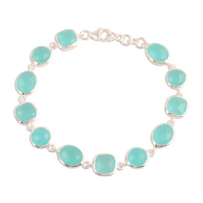 Chalcedony link bracelet, 'Dazzling Aqua Princess' - 31.5-Carat Aqua Blue Chalcedony Bracelet from India