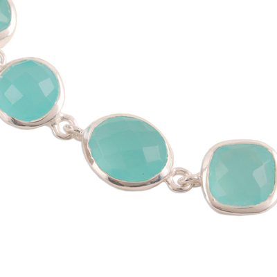 Chalcedony link bracelet, 'Dazzling Aqua Princess' - 31.5-Carat Aqua Blue Chalcedony Bracelet from India