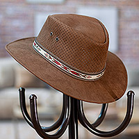 Sombrero de cuero, 'Classic Look in Caoba' - Sombrero de cuero de caoba hecho a mano de México