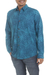 Men's cotton batik shirt, 'Turquoise Cosmos' - Men's Indonesian Batik Cotton Long Sleeve Shirt