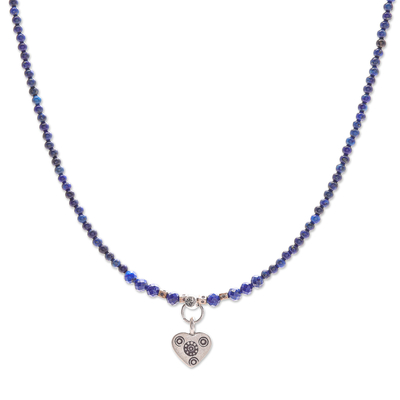 Lapis lazuli pendant necklace, 'Lonely Hearts' - Lapis Lazuli Heart-Motif Pendant Necklace