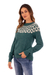 100% alpaca sweater, 'Jade Geometry' - Jade and Ivory 100% Alpaca Pullover Sweater from Peru