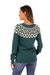 100% alpaca sweater, 'Jade Geometry' - Jade and Ivory 100% Alpaca Pullover Sweater from Peru