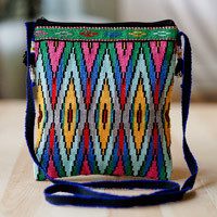Iroki embroidered sling bag, 'Sweet Frequencies' - Geometric-Patterned Colorful Iroki Embroidered Sling Bag