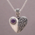 Amethyst pendant necklace, 'Swirling Passion' - Amethyst and Sterling Silver Heart Shaped Necklace