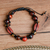 Tiger's eye and jasper beaded bracelet, 'Weaving Bravery' - Tiger's Eye and Jasper Black Waxed Nylon Macrame Bracelet