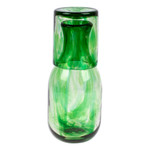 Handblown recycled glass carafe and glass set, 'Delicate Green' (pair) - Green Handblown Recycled Glass Carafe and Cup Set (Pair)