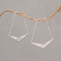 Sterling silver hoop earrings, 'Gleaming Boomerangs' - Sterling Silver Geometric Hoop Earrings from Bali