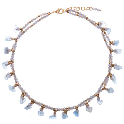 Aquamarine beaded necklace, 'Wonderful Light Blue' - Aquamarine Beaded Necklace with 14k Gold Accents
