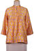 Cotton and silk blend tunic, 'Honey Garden' - Patterned Honey and Salamander Cotton and Silk Blend Tunic