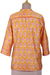 Cotton and silk blend tunic, 'Honey Garden' - Patterned Honey and Salamander Cotton and Silk Blend Tunic