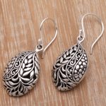 Sterling silver dangle earrings, 'Verdant Seeds' - Leaf Pattern Sterling Silver Dangle Earrings from Bali