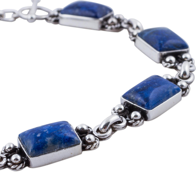 Lapis lazuli link bracelet, 'Seven Seas' - Lapis Lazuli Sterling Silver Link Bracelet from Peru