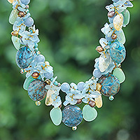 Multi-gemstone beaded waterfall necklace, 'Heaven's Jewels' - Blue-Toned Multi-Gemstone Beaded Waterfall Necklace