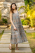 Cotton tiered sundress, 'Subtle Floral' - Spring-Themed Sleeveless Azure and Sand Cotton Maxi Dress