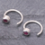 Ruby half-hoop earrings, 'Back to Front' - Petite Thai Sterling Silver Half Hoop Earrings with Ruby