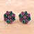 Pendientes de botón de ónix - pendientes Botón Florales de Plata 925 con Ónix Rosa y Verde