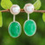 Cultured pearl and quartz drop earrings, 'Peach Iridescence' - Peach colour Pearls and Green Quartz Earrings from Thailand