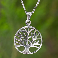 Sterling silver pendant necklace, 'Living Forest' - Handcrafted Sterling Silver Tree Pendant Necklace