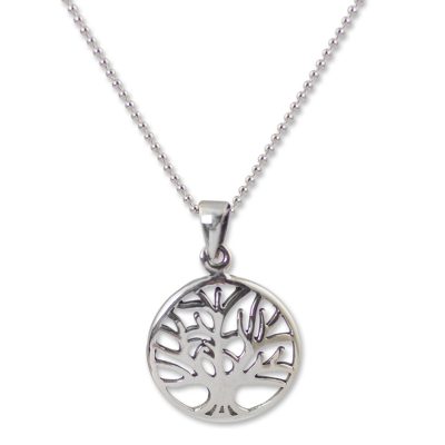 Sterling silver pendant necklace, 'Living Forest' - Handcrafted Sterling Silver Tree Pendant Necklace